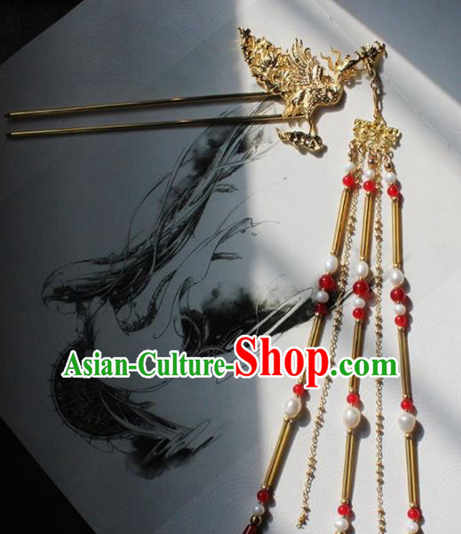 Traditional Chinese Ancient Phoenix Tassel Hair Clip Princess Hairpins Handmade Hanfu Hair Accessories for Women
