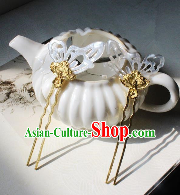 Traditional Chinese Ancient Shell Butterfly Hair Clip Princess Hairpins Handmade Hanfu Hair Accessories for Women