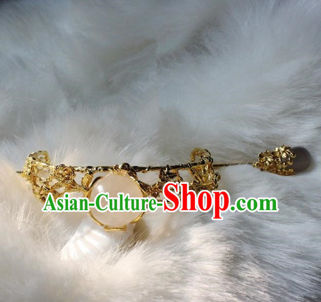 Traditional Chinese Ancient Hanfu Rose Chalcedony Hair Crown Princess Hairpins Handmade Hair Accessories for Women