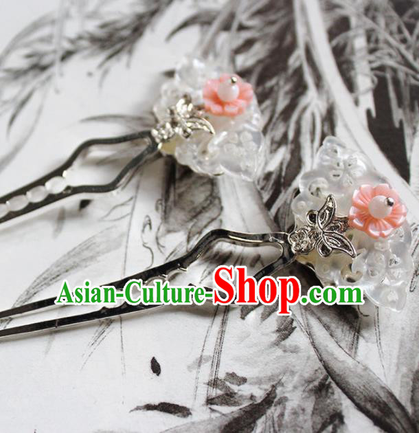 Traditional Chinese Ancient Hanfu Pink Shell Butterfly Hair Clip Princess Hairpins Handmade Hair Accessories for Women