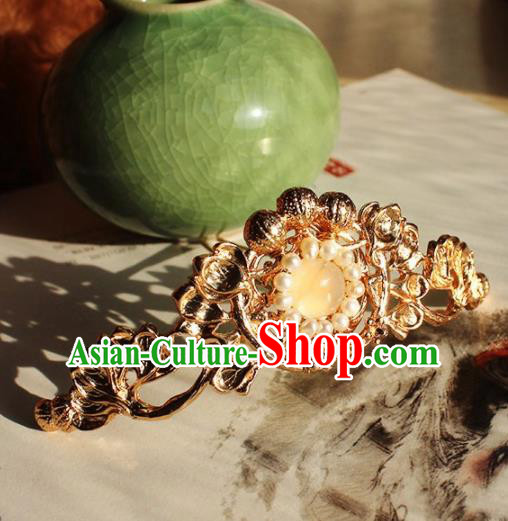 Traditional Chinese Ancient Hanfu Pearls Golden Hair Clip Princess Hairpins Handmade Hair Accessories for Women