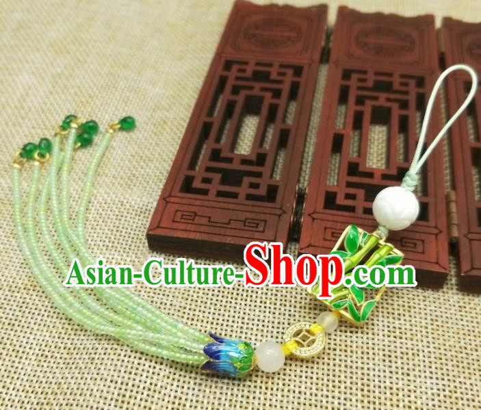 Traditional Chinese Ancient Palace Cloisonne Bamboo Brooch Handmade Hanfu Tassel Breastpin Pendant for Women