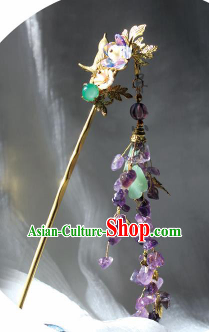 Chinese Ancient Hanfu Purple Tassel Hair Clip Princess Hairpins Traditional Handmade Hair Accessories for Women