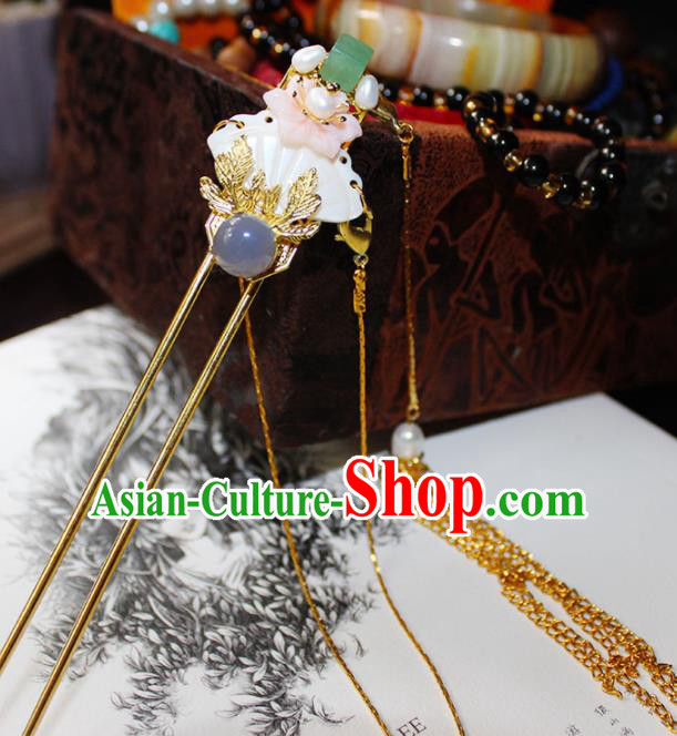 Chinese Ancient Hanfu Purple Chalcedony Hair Clip Princess Tassel Hairpins Traditional Handmade Hair Accessories for Women