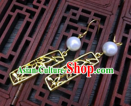Traditional Chinese Ancient Wedding Hanfu Golden Earrings Handmade Jewelry Accessories for Women