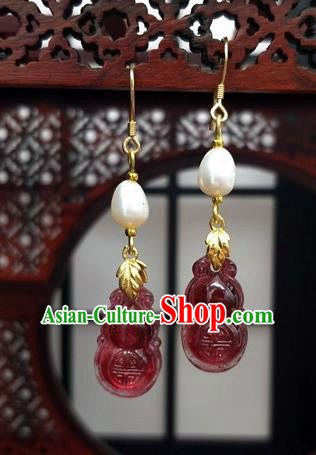 Traditional Chinese Ancient Hanfu Calabash Tassel Earrings Handmade Wedding Jewelry Accessories for Women