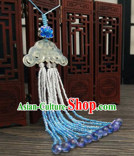 Traditional Chinese Ancient Jade Brooch Handmade Hanfu Palace Breastpin Tassel Pendant for Women
