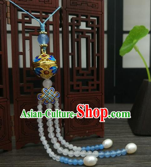 Traditional Chinese Ancient Cloisonne Sachet Brooch Handmade Hanfu Palace Breastpin Tassel Pendant for Women