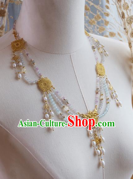Traditional Chinese Ancient Hanfu Palace Pearls Tassel Necklace Handmade Wedding Jewelry Accessories for Women