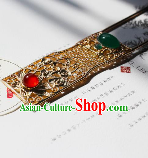 Chinese Ancient Hanfu Agate Golden Hair Clip Princess Hairpins Traditional Handmade Hair Accessories for Women