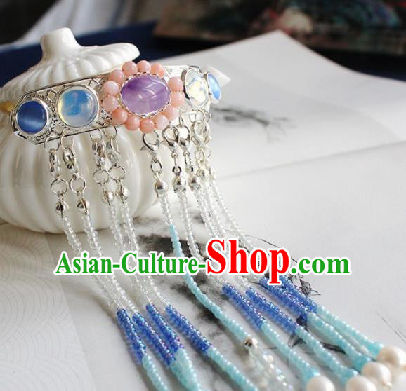 Chinese Ancient Hanfu Purple Chalcedony Tassel Hair Clip Princess Hairpins Traditional Handmade Hair Accessories for Women