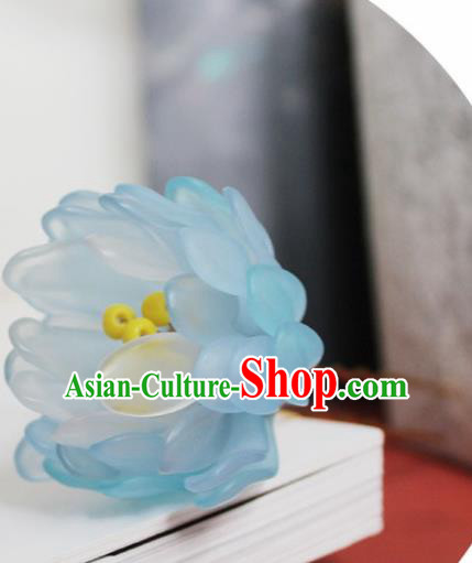 Chinese Ancient Hanfu Blue Chrysanthemum Hair Clip Princess Hairpins Traditional Handmade Hair Accessories for Women