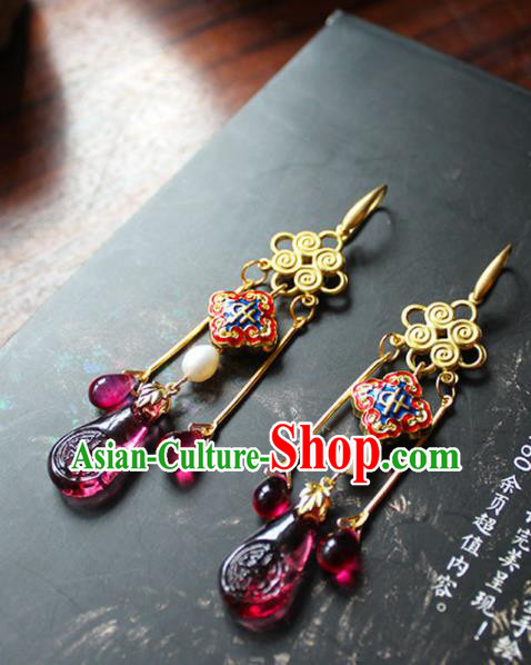 Handmade Chinese Ancient Princess Cloisonne Red Earrings Traditional Hanfu Jewelry Accessories for Women