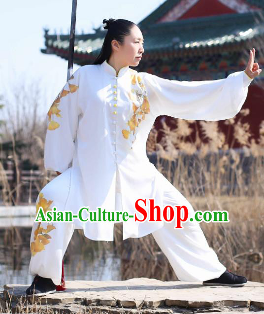 Traditional Chinese Martial Arts Embroidered Ginkgo Costume Professional Tai Chi Competition Kung Fu Uniform for Women