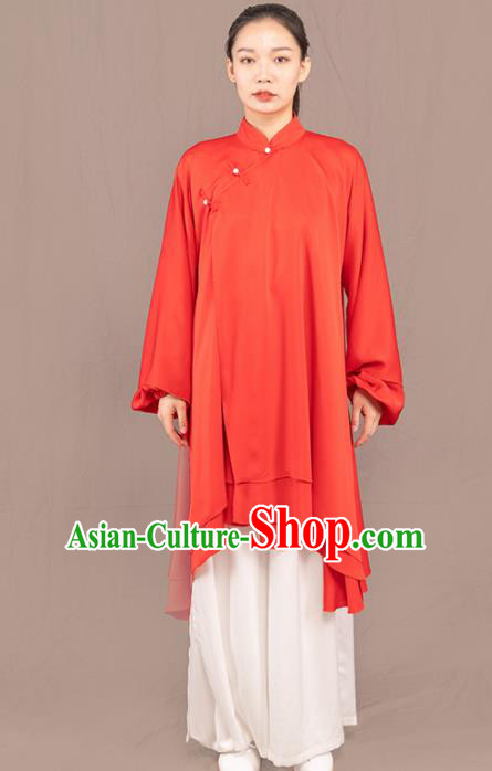 Traditional Chinese Martial Arts Red Costume Professional Tai Chi Competition Kung Fu Uniform for Women