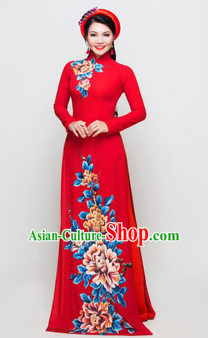 Asian Vietnam National Costume Vietnamese Trational Dress Printing