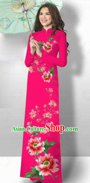 Vietnam Traditional Court Costume Printing Flowers Black Ao Dai Dress Asian  Vietnamese Cheongsam for Women