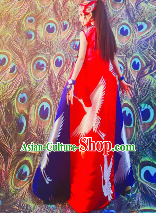 Chinese Traditional Catwalks Costume National Red Cheongsam Tang Suit Qipao Dress for Women