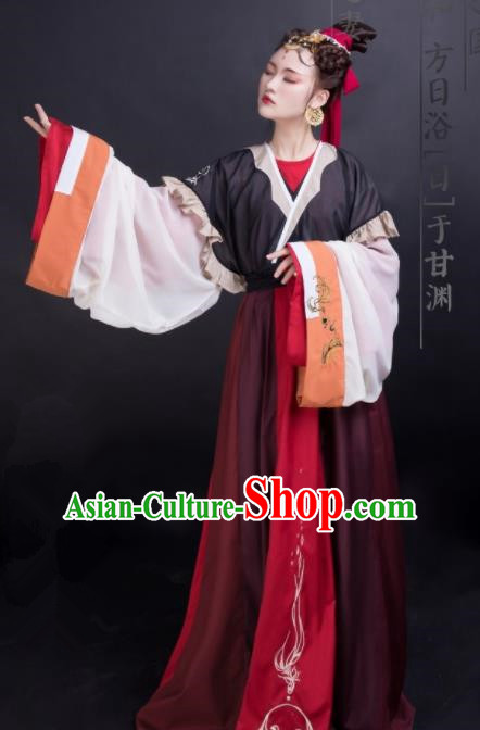 Chinese Traditional Jin Dynasty Palace Princess Historical Costume Ancient Peri Swordswoman Embroidered Dress for Women
