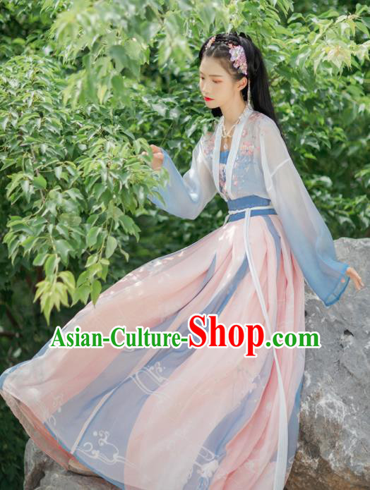 Chinese Traditional Ancient Nobility Lady Embroidered Hanfu Dress Tang Dynasty Historical Costume for Women