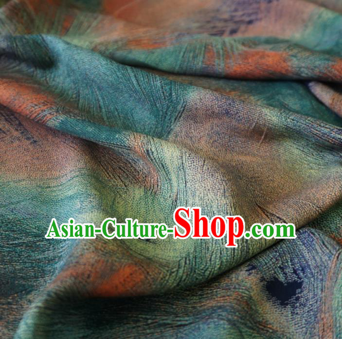 Asian Chinese Traditional Feather Pattern Green Watered Gauze Cheongsam Silk Fabric Chinese Fabric Material