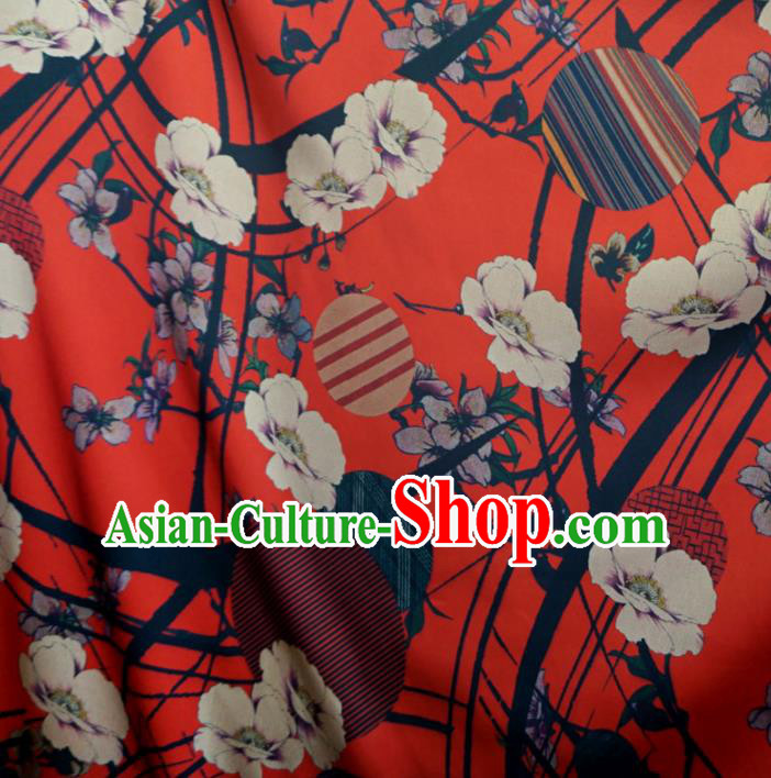 Asian Chinese Traditional Plum Blossom Pattern Design Orange Watered Gauze Cheongsam Silk Fabric Chinese Fabric Material