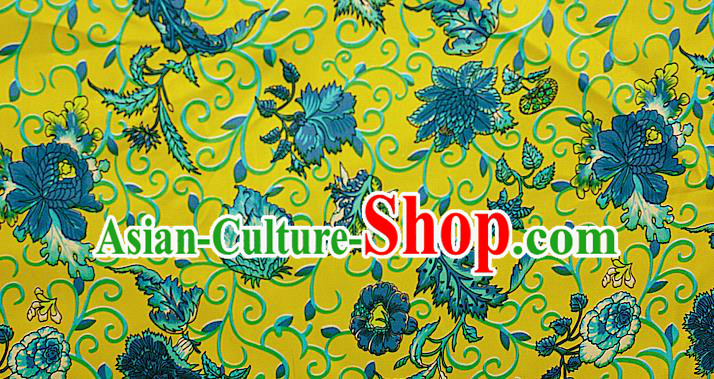 Asian Chinese Traditional Classical Peony Pattern Yellow Brocade Cheongsam Silk Fabric Chinese Satin Fabric Material