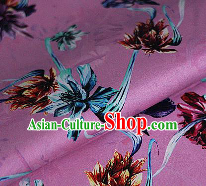 Chinese Classical Printing Flowers Pattern Design Pink Brocade Cheongsam Silk Fabric Chinese Traditional Satin Fabric Material