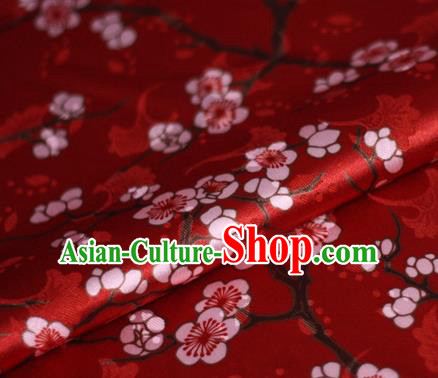 Chinese Classical Plum Blossom Pattern Design Red Brocade Cheongsam Silk Fabric Chinese Traditional Satin Fabric Material