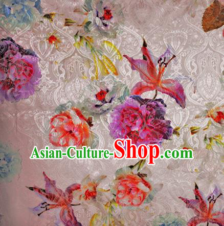 Chinese Classical Purple Peony Pattern Design Brocade Satin Cheongsam Silk Fabric Chinese Traditional Satin Fabric Material