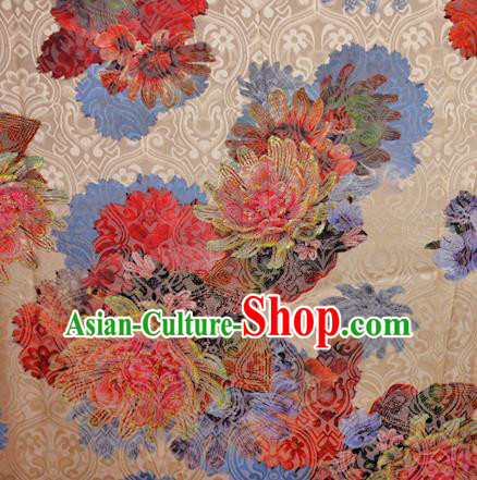 Chinese Classical Lotus Pattern Design White Brocade Satin Cheongsam Silk Fabric Chinese Traditional Satin Fabric Material