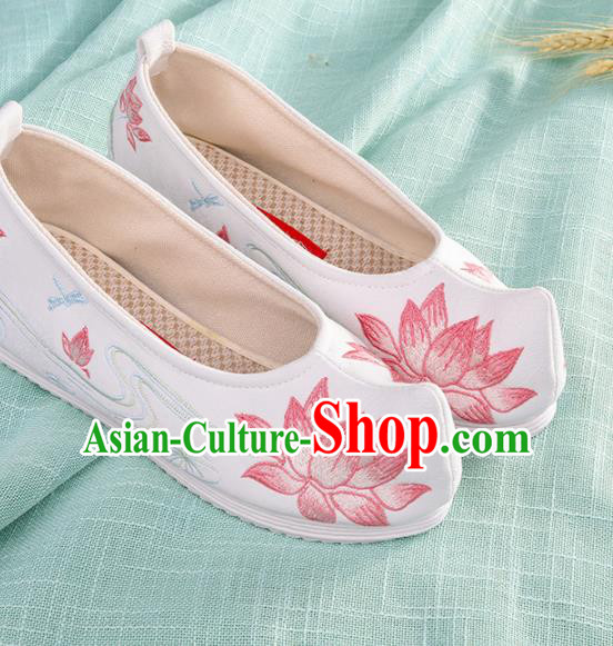 Chinese Traditional Hanfu Cloth Shoes Embroidered Pink Lotus Shoes Handmade Ancient Princess Shoes for Women