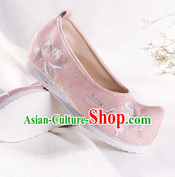 Chinese Traditional Hanfu Cloth Shoes Embroidered Pink Shoes Handmade Ancient Princess Shoes for Women