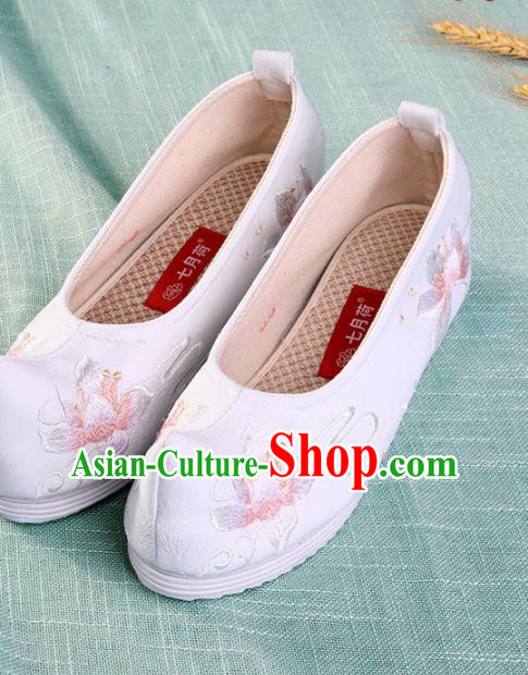 Chinese Traditional Hanfu Cloth Shoes Embroidered White Shoes Handmade Ancient Princess Shoes for Women