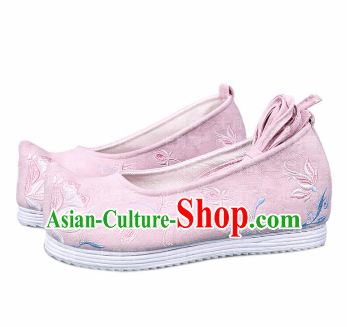 Chinese Traditional Hanfu Cloth Shoes Embroidered Orchid Pink Shoes Handmade Ancient Princess Shoes for Women