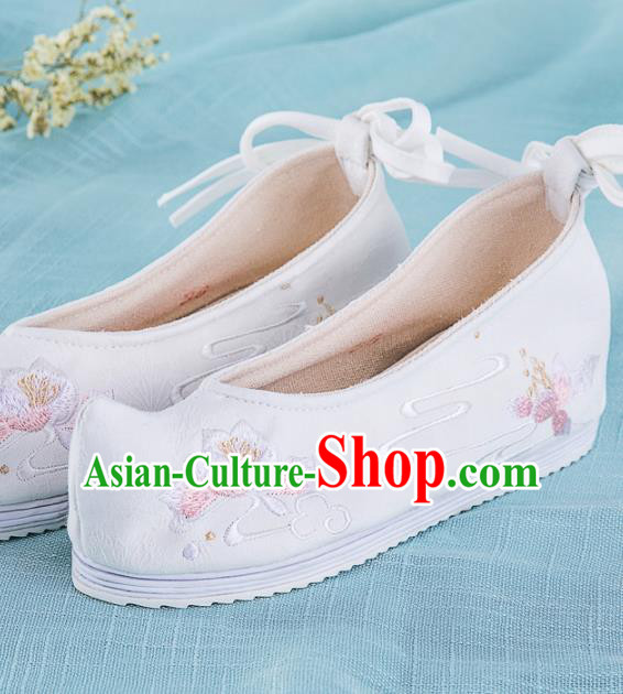 Chinese Traditional Embroidered Shoes Hanfu White Cloth Shoes Handmade Ancient Princess Shoes for Women