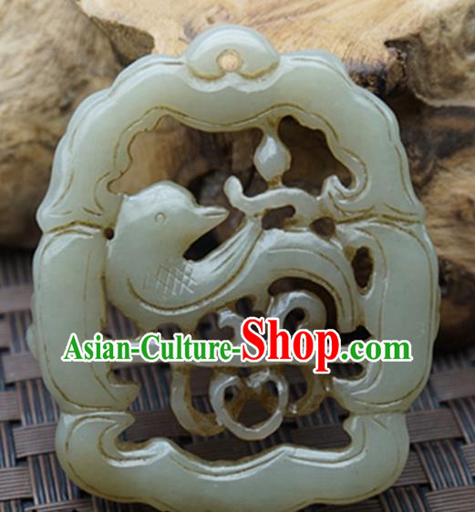 Handmade Chinese Carving Magpie Jade Pendant Traditional Jade Craft Jewelry Accessories