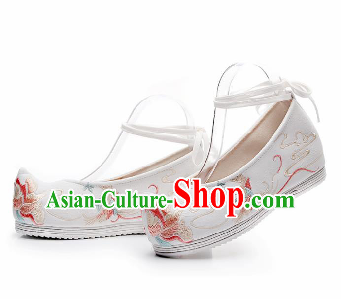Chinese Traditional Embroidered Phoenix Peony White Shoes Hanfu Cloth Shoes Handmade Ancient Princess Shoes for Women