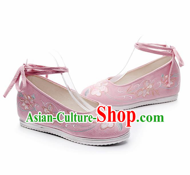 Chinese Traditional Embroidered Flowers Pink Shoes Hanfu Cloth Shoes Handmade Ancient Princess Shoes for Women