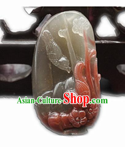 Chinese Handmade Carving Plum Blossom Magpie Jade Pendant Traditional Jade Craft Jewelry Accessories