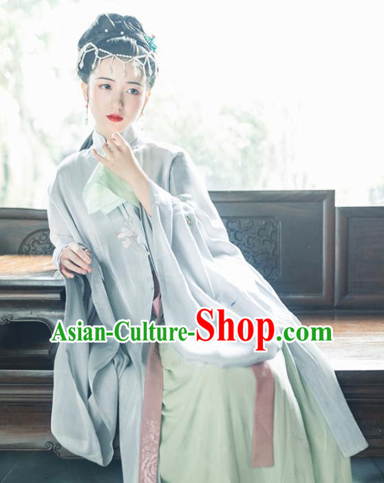 Asian Chinese Ancient Dowager Embroidered Hanfu Dress Traditional Ming Dynasty Young Mistress Historical Costume for Women