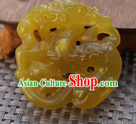 Chinese Handmade Jewelry Accessories Carving Dragon Yellow Jade Pendant Ancient Traditional Jade Craft Decoration