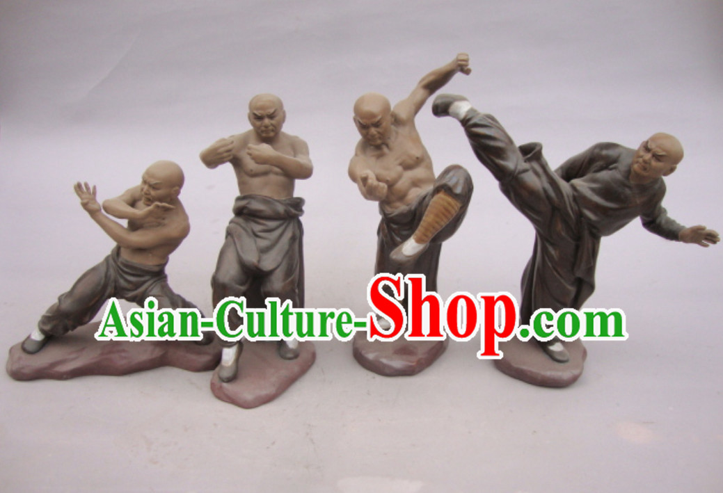 Chinese Ceramic Figurines Four Statues Kung Fu Shao Lin Masters 4 Characters Set