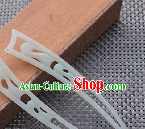 Chinese Handmade White Jade Carving Hair Clip Ancient Jade Hairpins Hair Accessories for Women for Men
