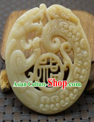 Chinese Handmade Carving Dragon Jade Pendant Jewelry Accessories Ancient Traditional Jade Craft Decoration