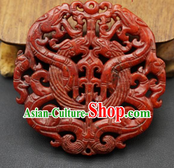 Chinese Handmade Jade Carving Dragons Red Pendant Jewelry Accessories Ancient Traditional Jade Craft Decoration