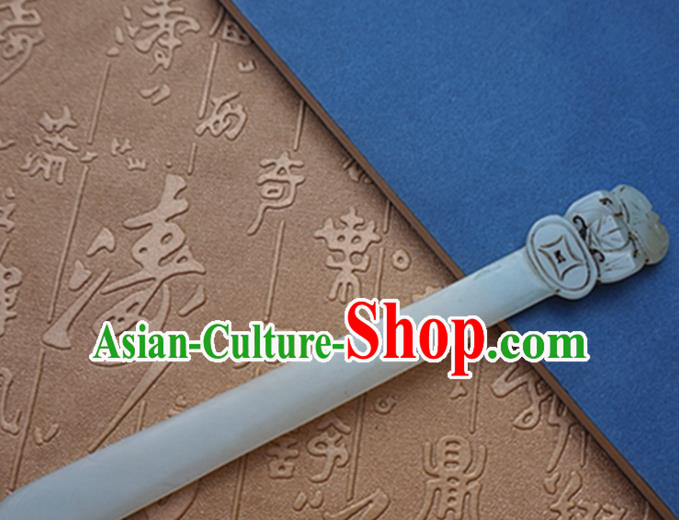 Chinese Handmade Jade Carving Bat Hair Clip Ancient Jade Hairpins Hair Accessories for Women for Men