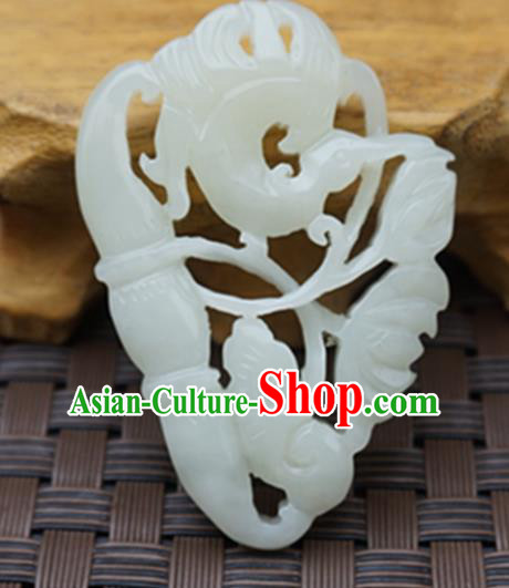 Chinese Handmade Carving Magpie Lotus Jade Pendant Jewelry Accessories Ancient Traditional Jade Craft Decoration