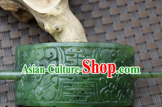 Chinese Handmade Jade Hairpins Ancient Green Jade Carving Hair Crown Hair Accessories for Women for Men
