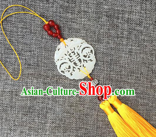 Chinese Handmade White Jade Craft Carving Waist Accessories Tassel Jade Pendant Jewelry Decoration